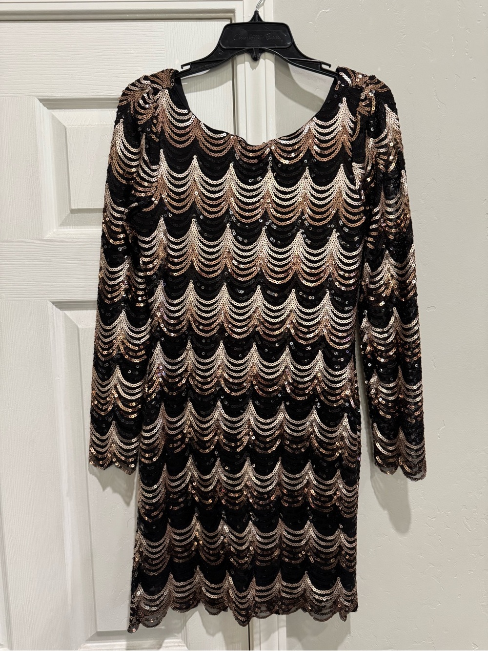 Black & Gold Sequin Long Sleeve Party Dress